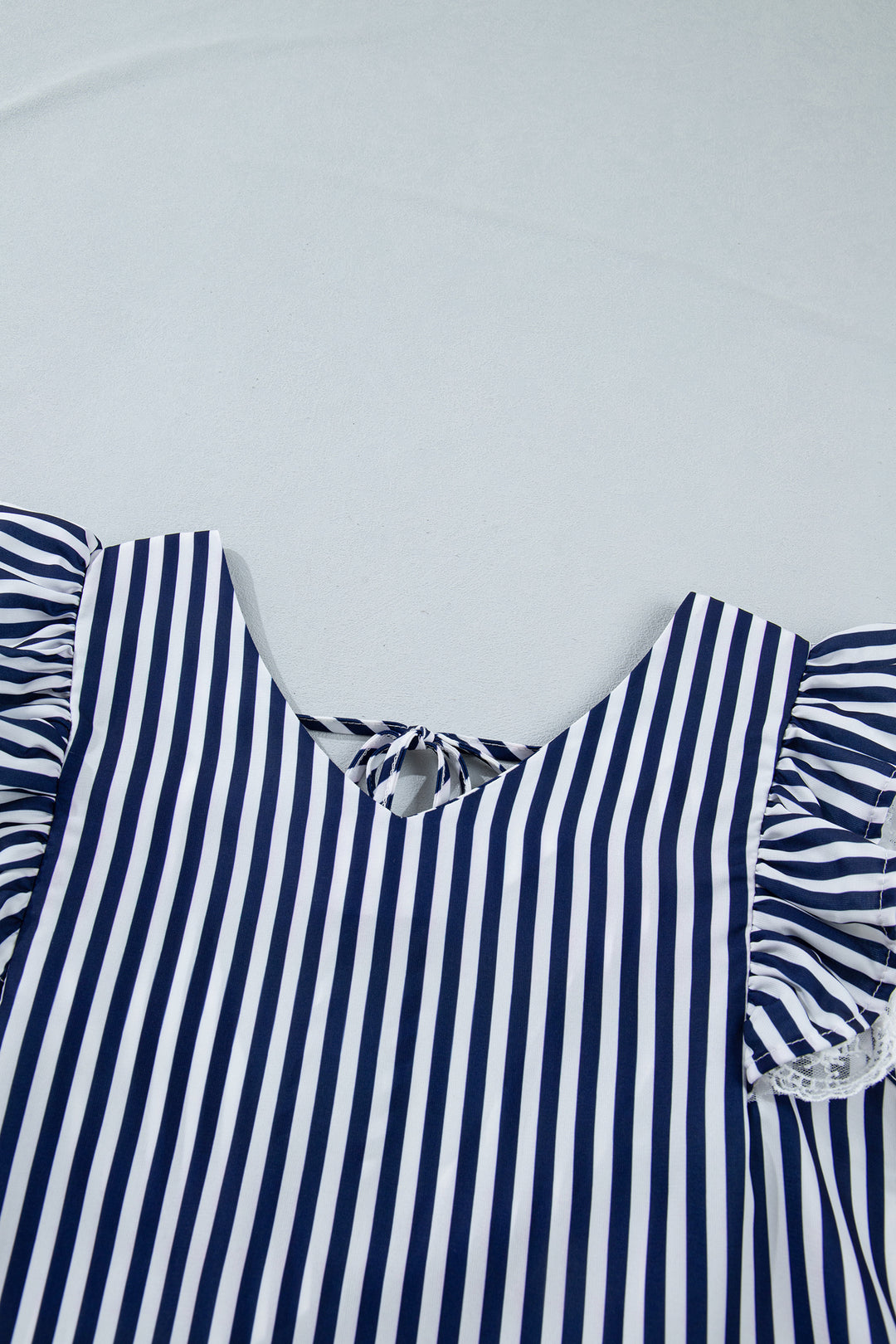 Blue Stripe V Neck Lace Contrast Ruffle Trim Tank Top