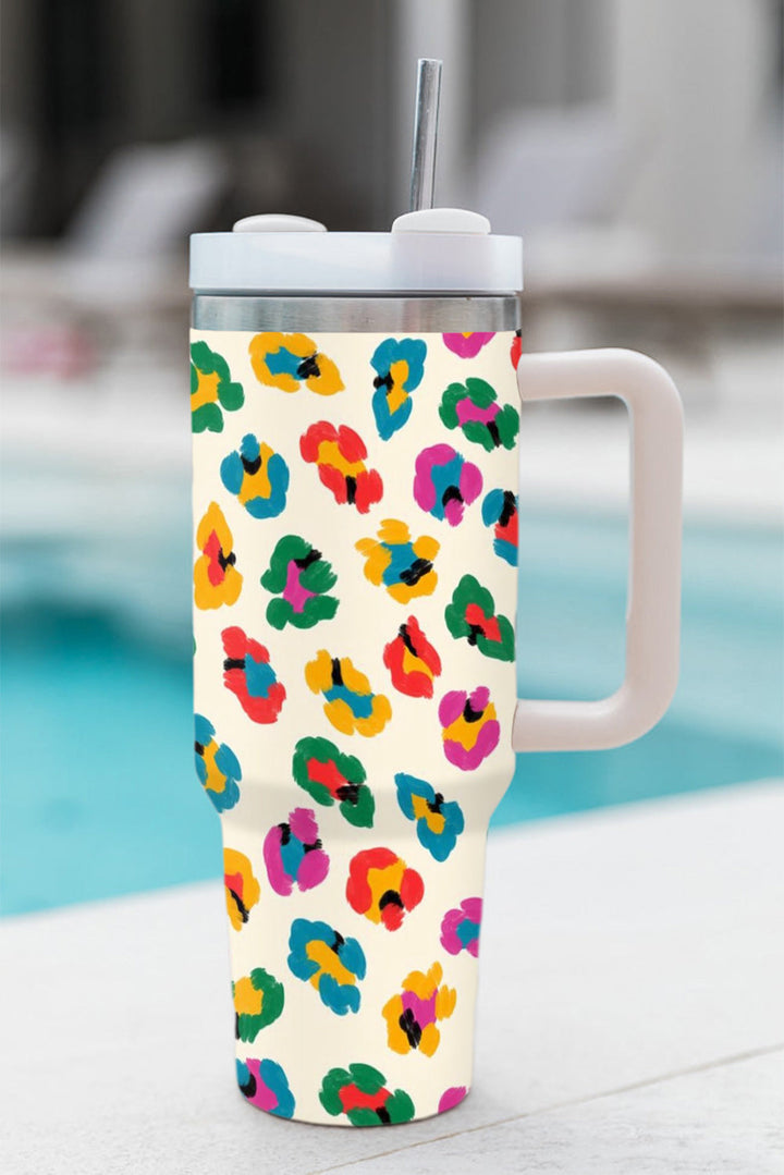 Multi Color Leopard Print Handle Stainless Tumbler 40oz