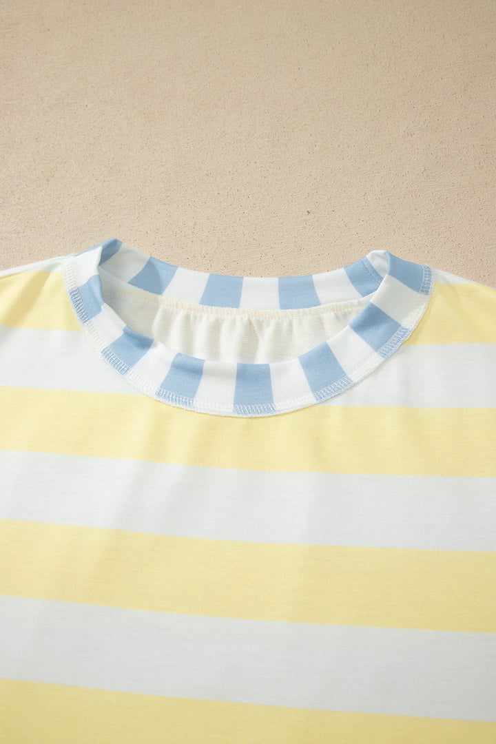 Yellow Stripe Exposed Seam Contrast Patchwork Oversized Top
