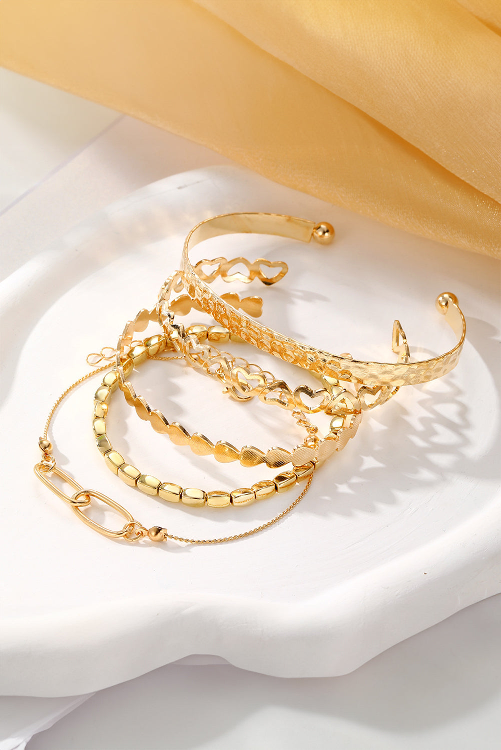 Ensemble de bracelets manchette ouverts multicouches plaqués cœur