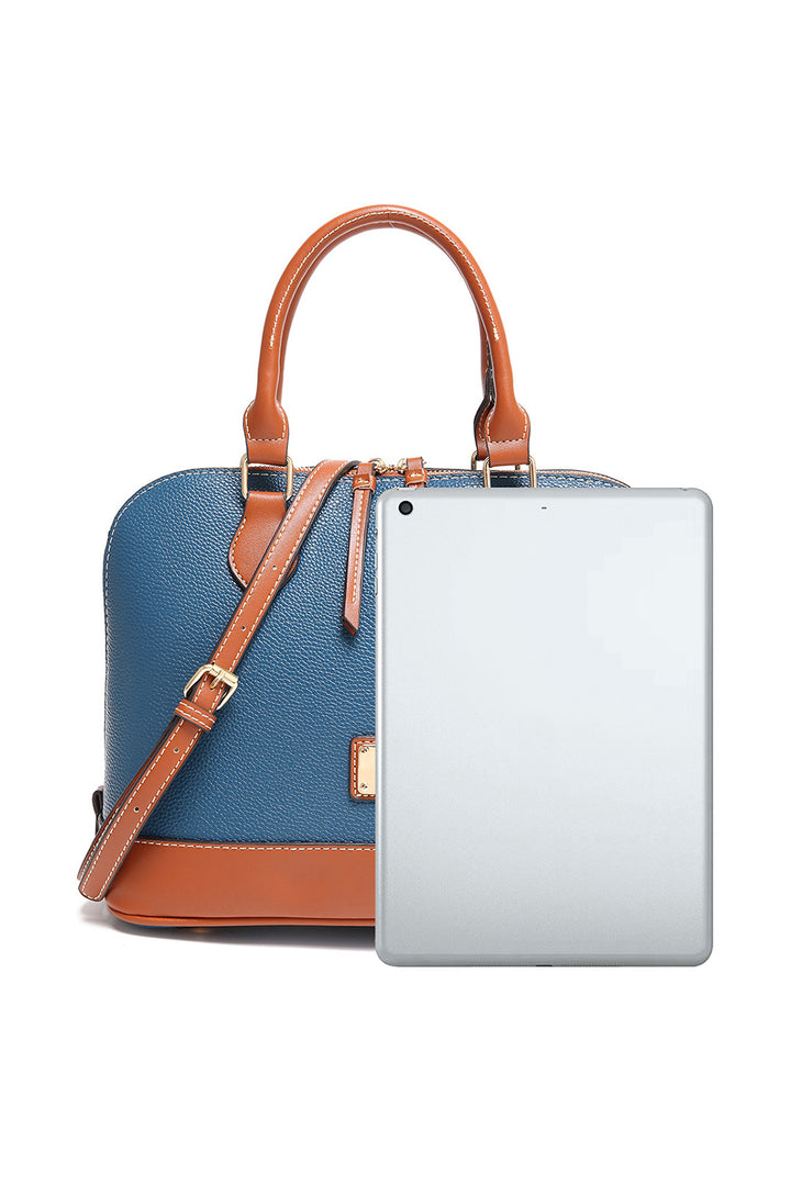 Color Contrast PU Leather Zipper Tote Bag