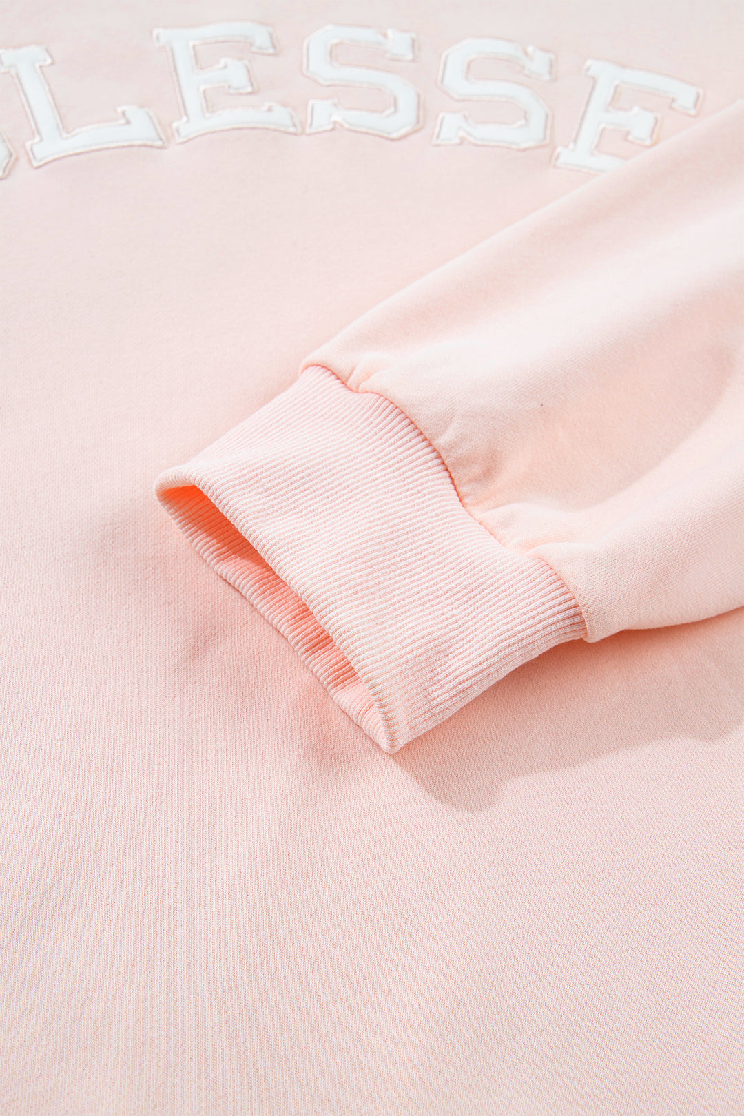 Light Pink BLESSED Embroidered Trim Patch Graphic Plus Size Mock Neck Sweatshirt