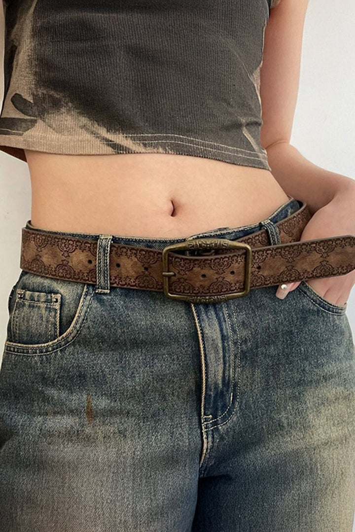 Vintage Pattern PU Leather Waist Belt