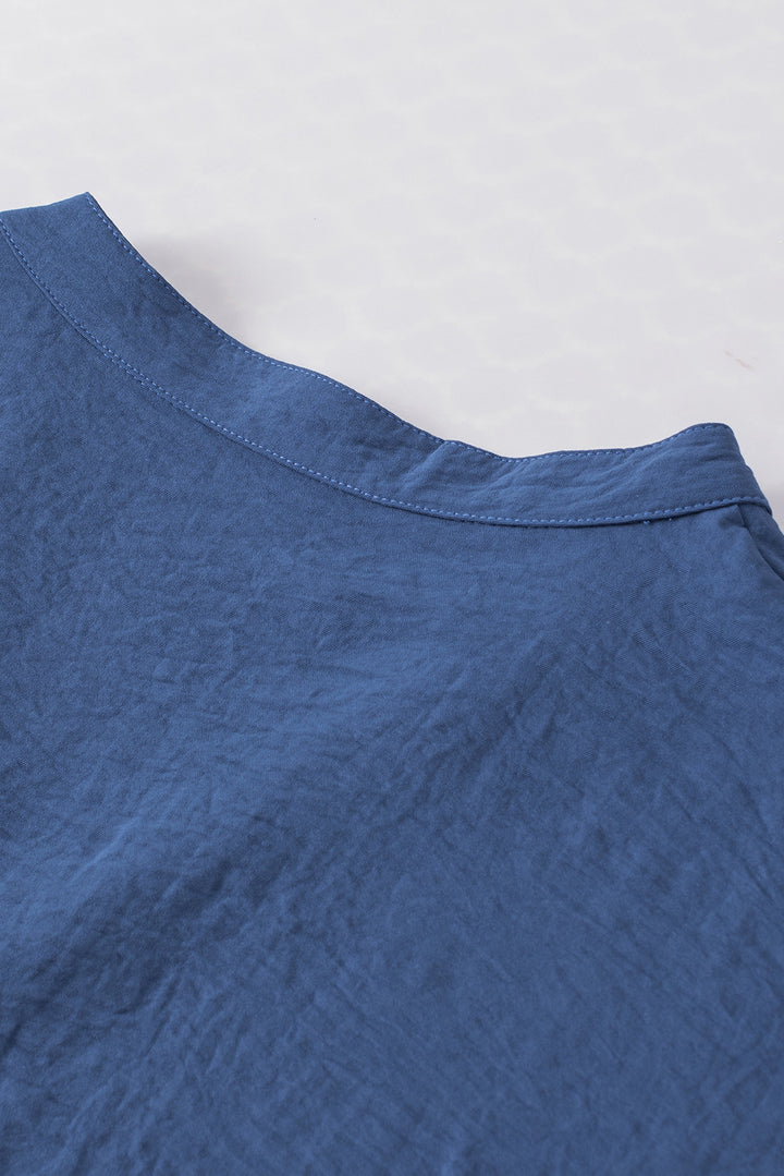 Sail Blue Notched Neck Batwing Sleeve Lightweight Blouse