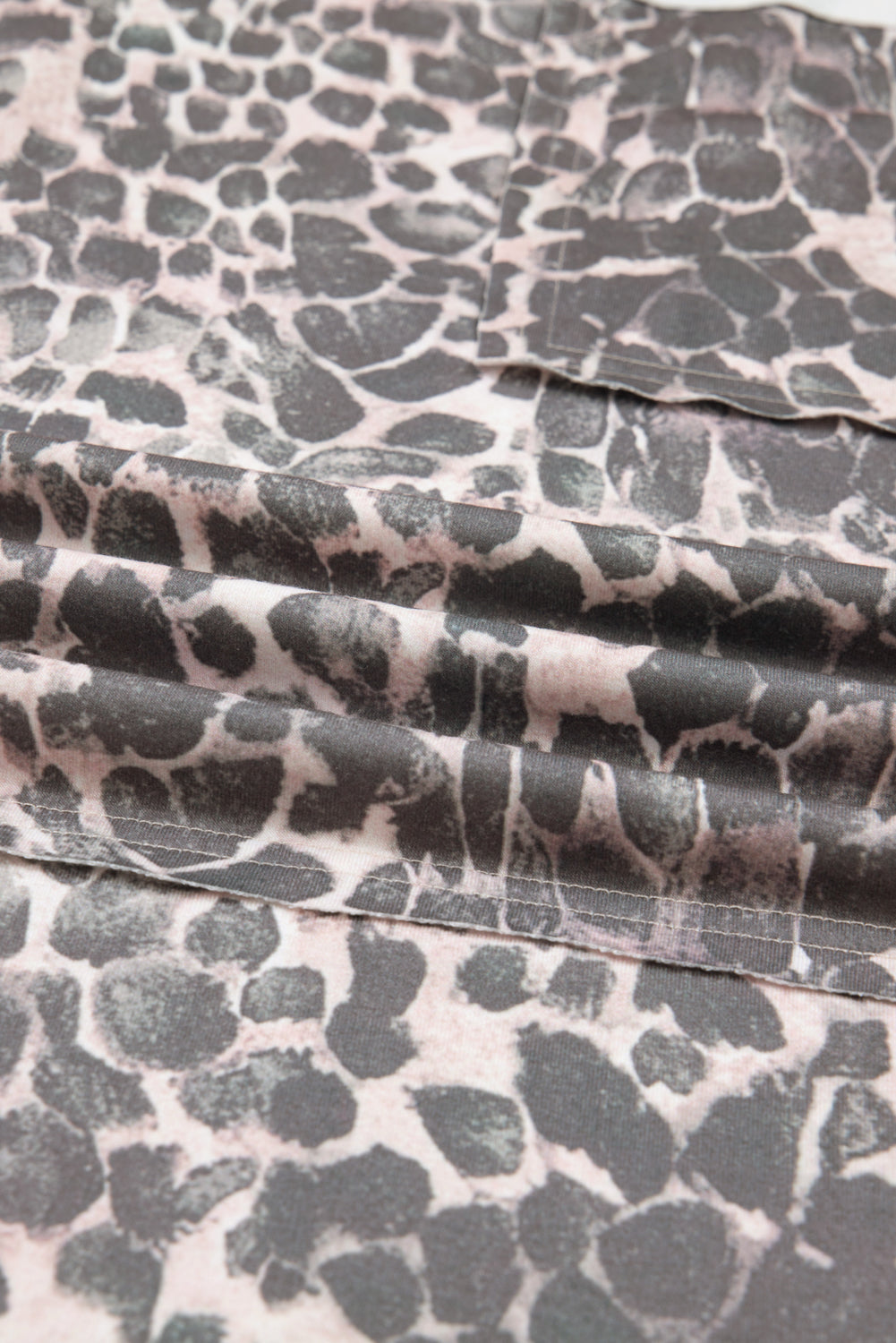 Khaki Plus Size Leopard Print Raw Edge Patch Pocket Drawstring Loose Pants