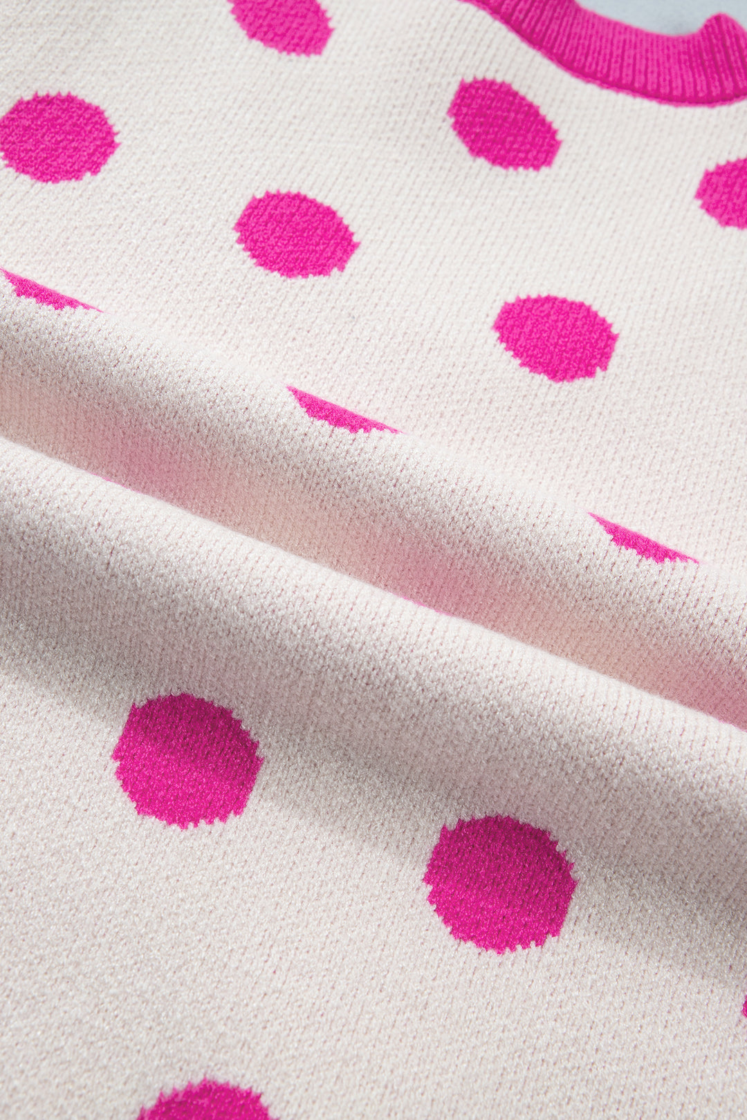 Pink Polka Dot Puff Short Sleeve Sweater Top