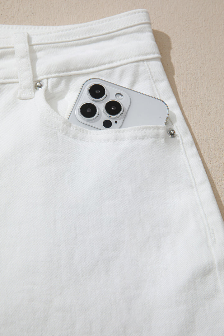 White Solid Color Loose Casual Jeans