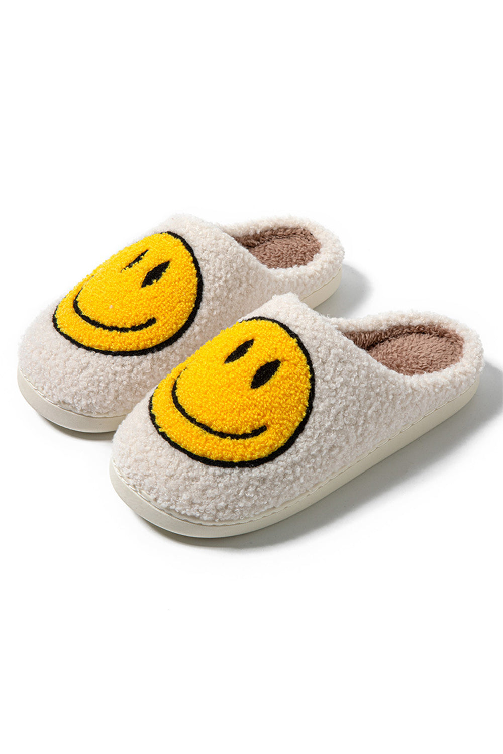 Chaussons antidérapants en peluche à imprimé visage souriant