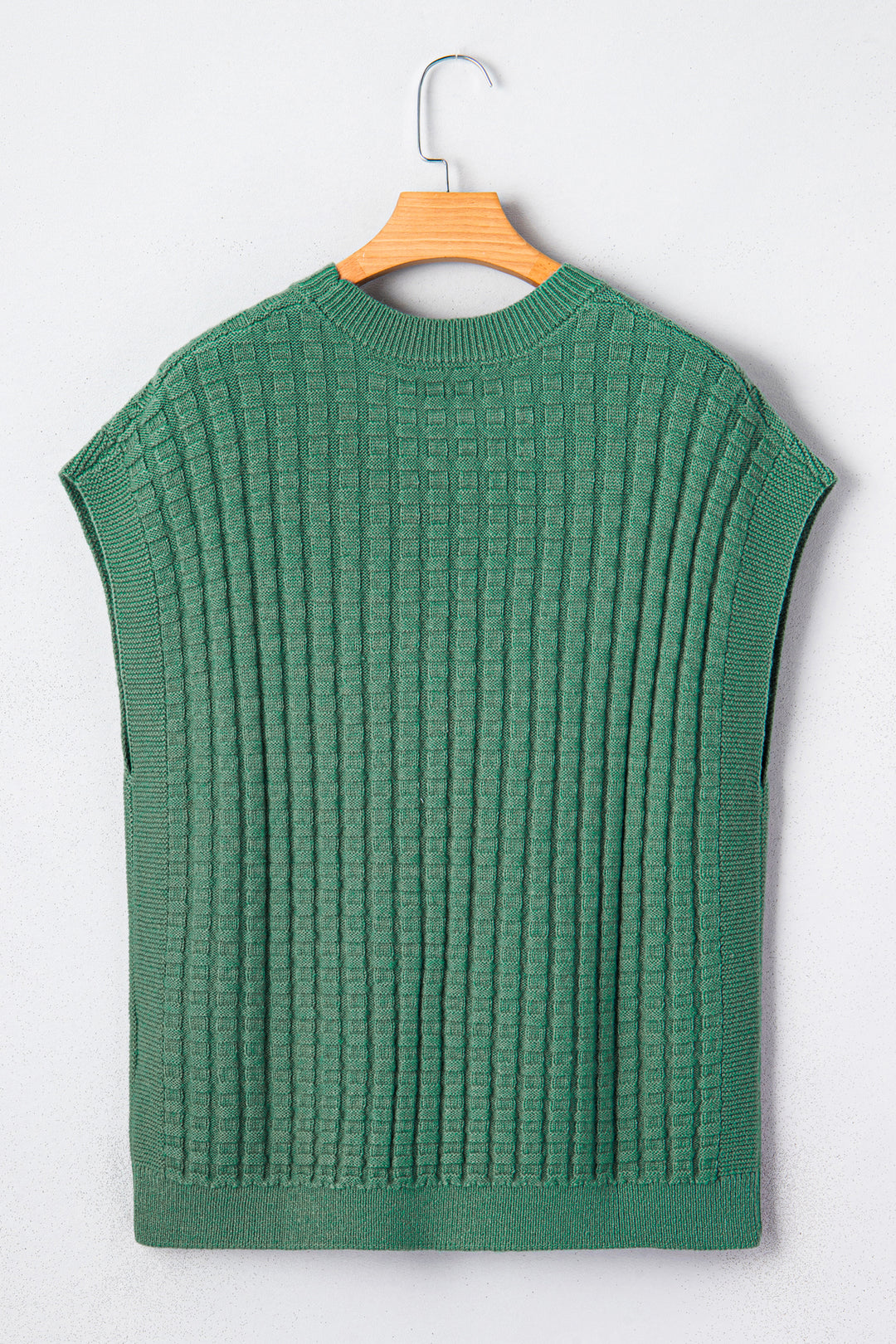 Solid Color Round Neck Textured Short Sleeve Sweater