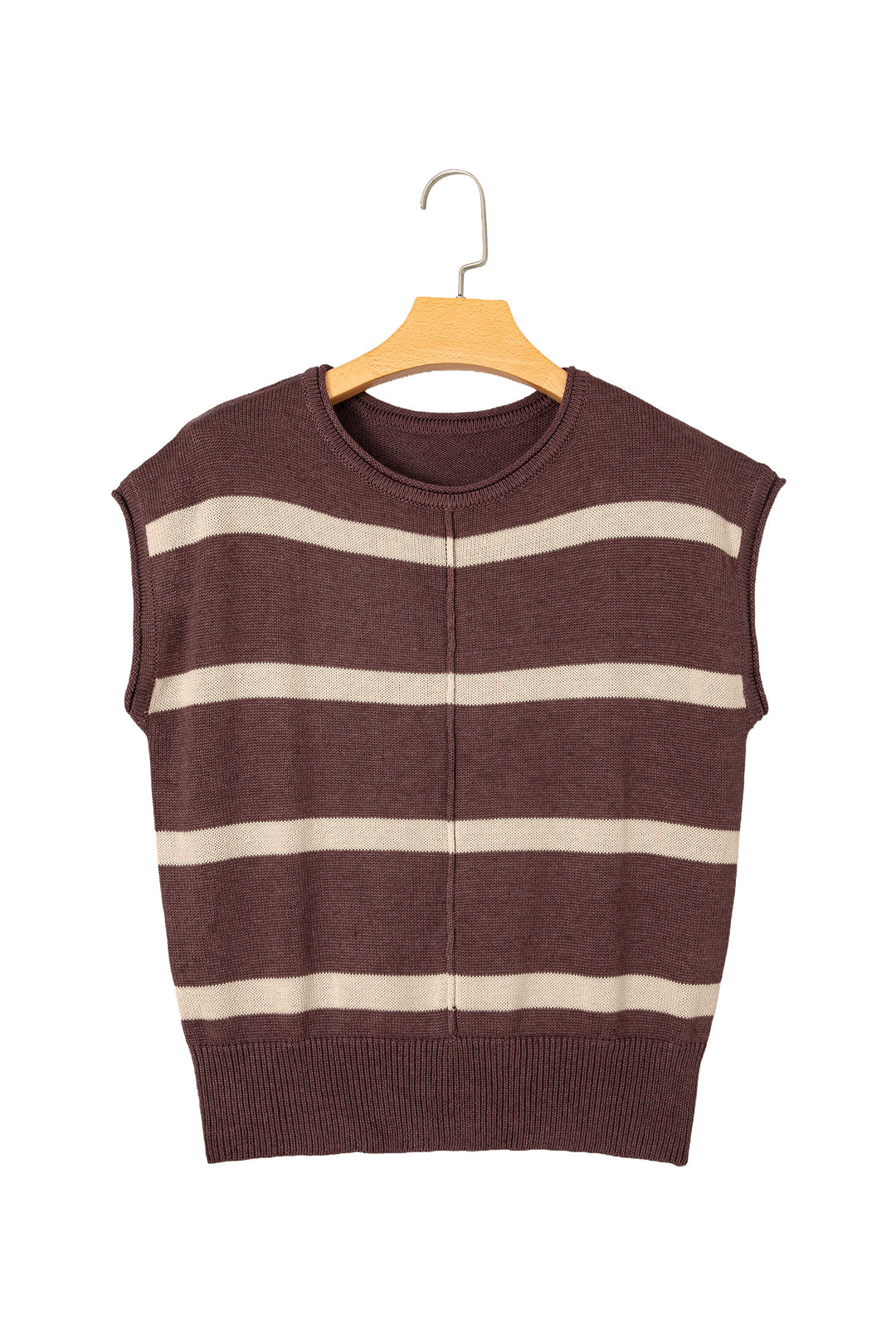 Brown Stripe Knit Western Short Sleeve Sweater