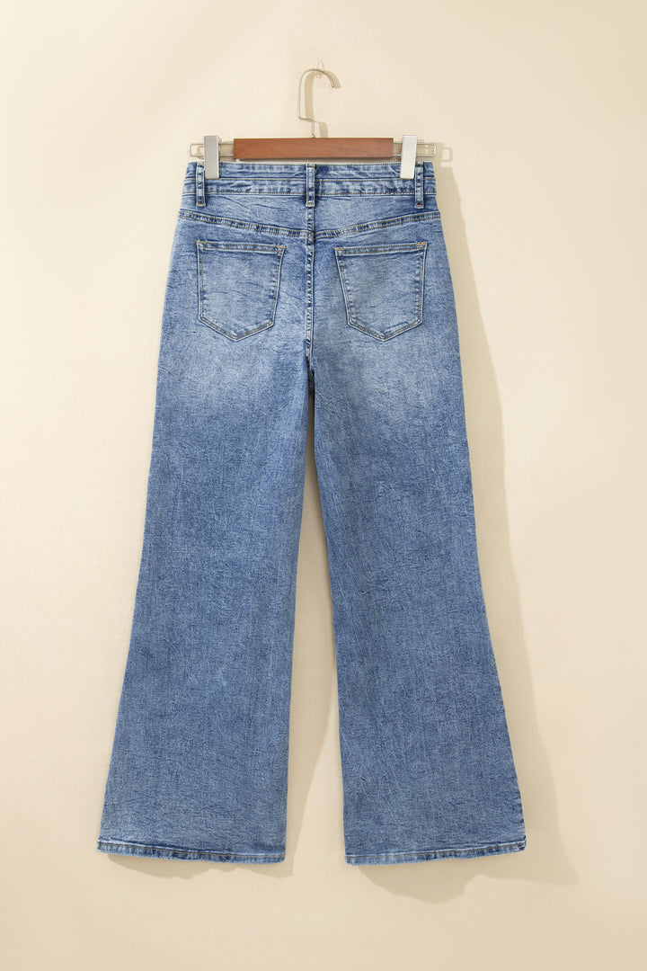 Fashion Beau Blue Acid Wash Pocket Detail Flare Jeans