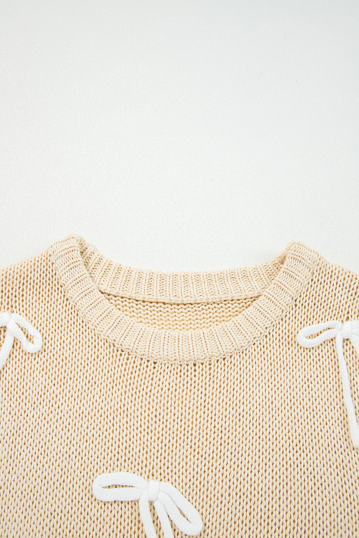 Bowknot Applique Cap Sleeve Sweater