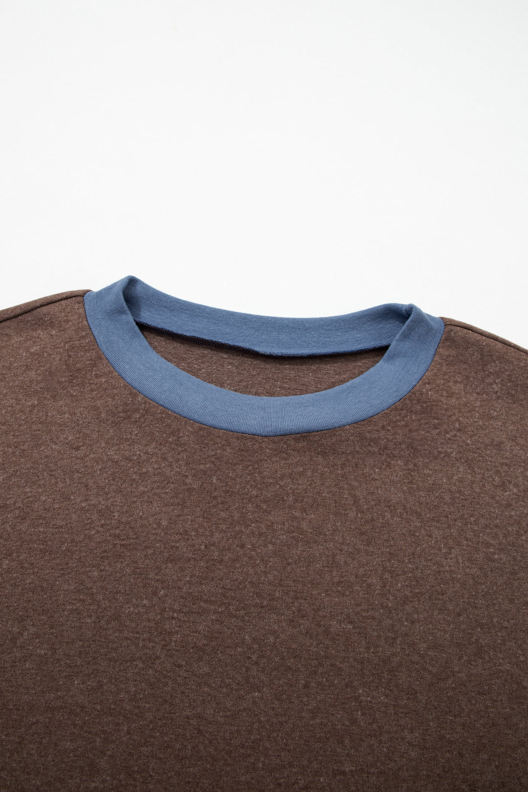 Dark Brown Long Sleeve Round Neck Patchwork Plus Size Set