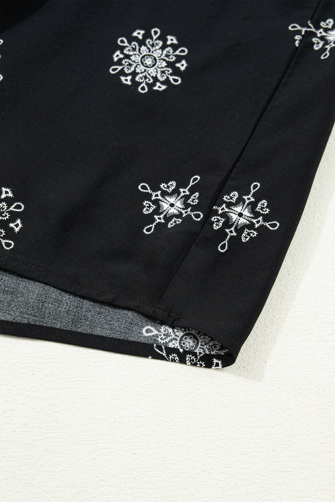 Black Boho Chic Notched V Neck Plus Floral Short Sleeve Top