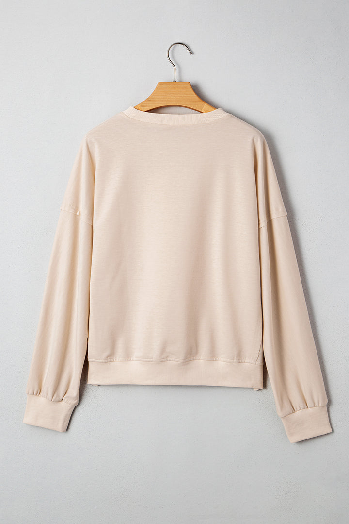 Raw Edge Flower Patch Drop Shoulder Casual Top