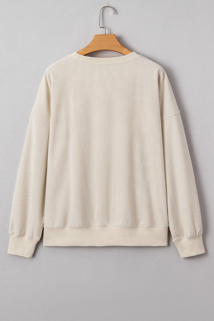 merry little thing Corded Letter Graphic Ribbed Loose Sweatshirt