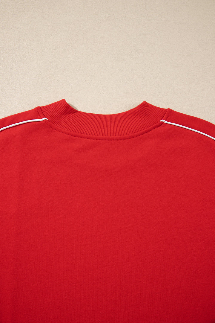 Fiery Red Stand Neck Long Sleeve Regular Fit Sweatshirt