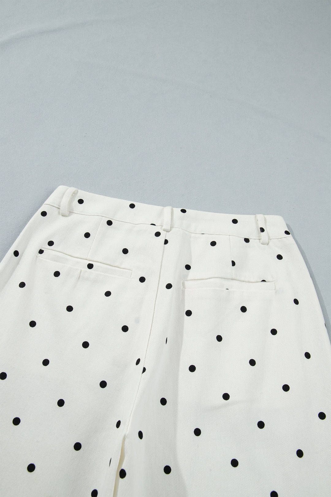 White Polka Dot Print Scalloped Patch Pocket Cotton Shift Pants