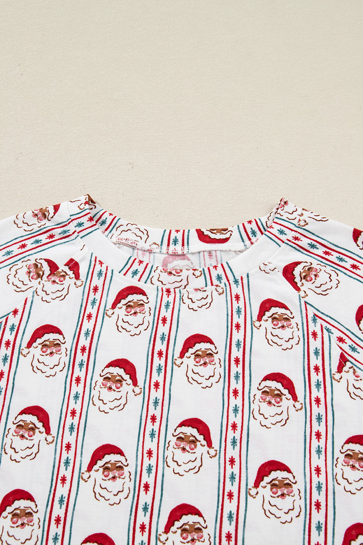 White Father Christmas Striped Print Contrast Drawstring Lounge Pant Set