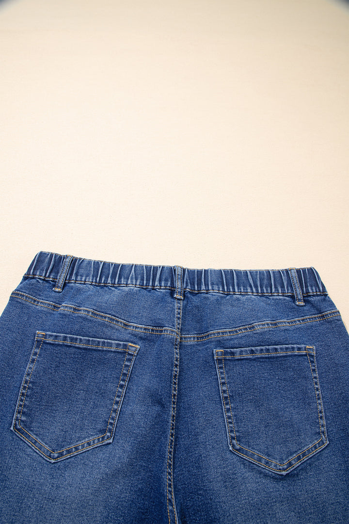 Dark Blue Acid Wash Contrast Lace-up Plus Size Jeans