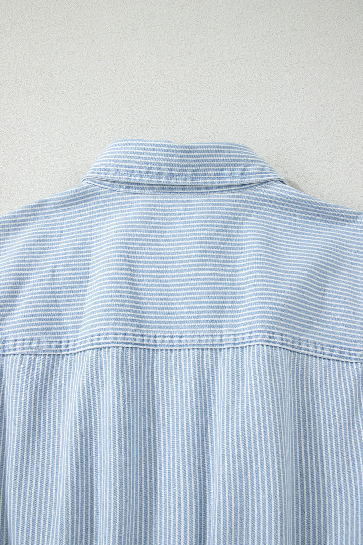 Sky Blue Stripe Sleeveless Denim Mini Dress