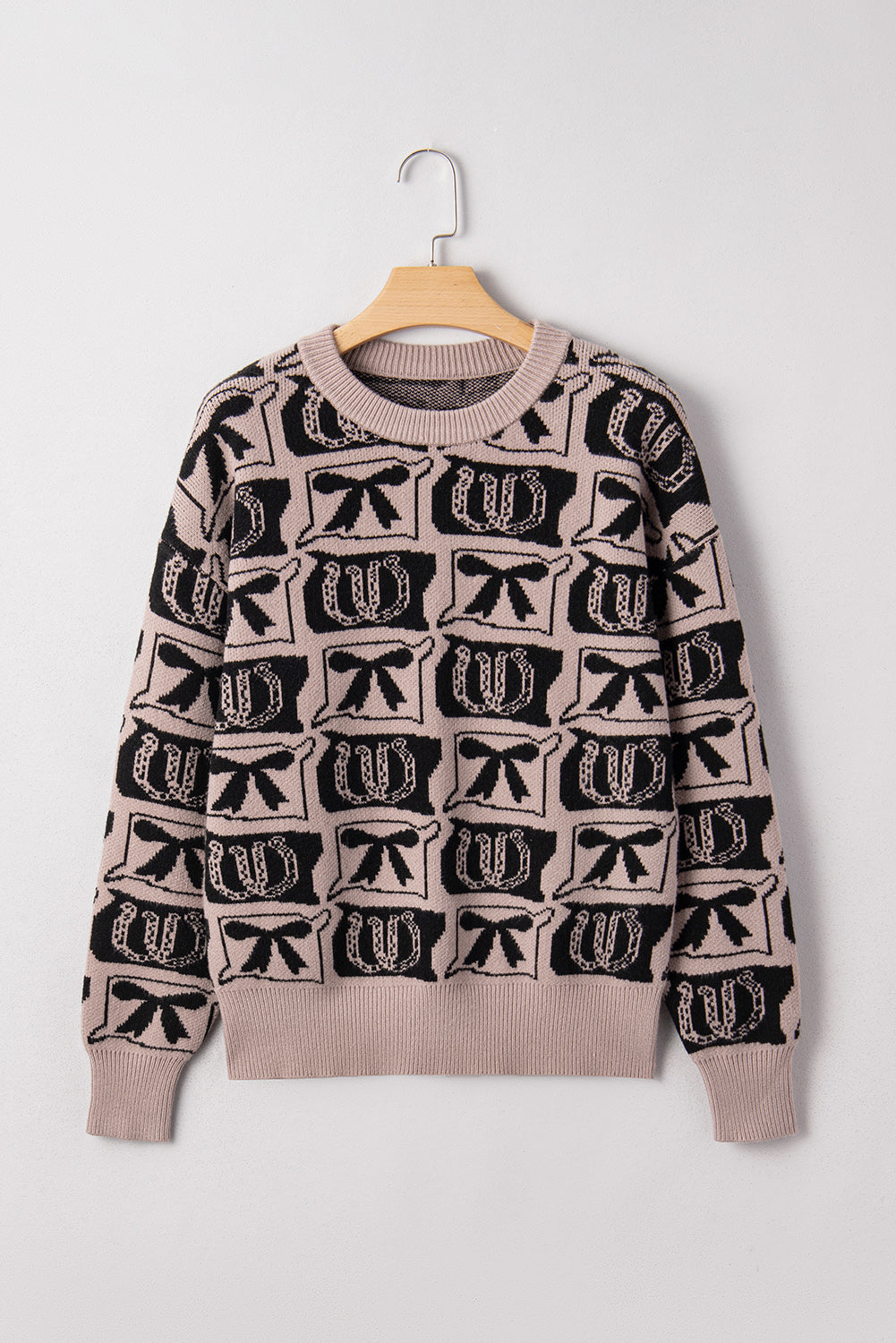 Black Bows &amp; Horseshoes Pattern Western Fashion Print Sweater