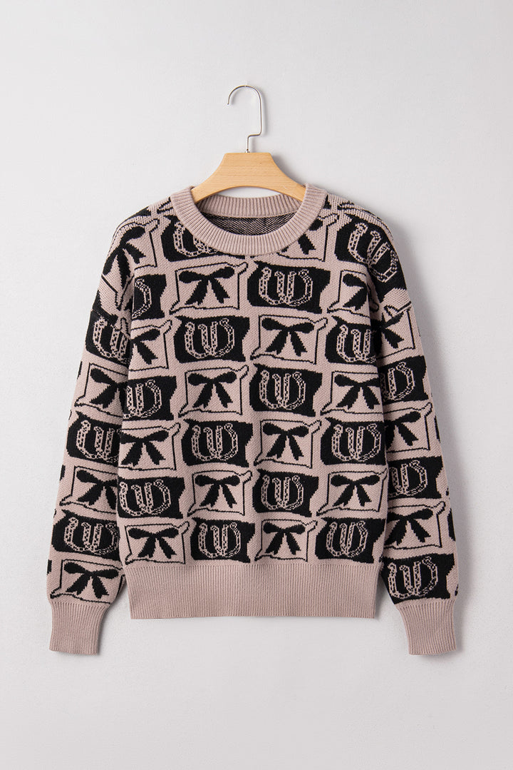 Black Bows &amp; Horseshoes Pattern Western Fashion Print Sweater