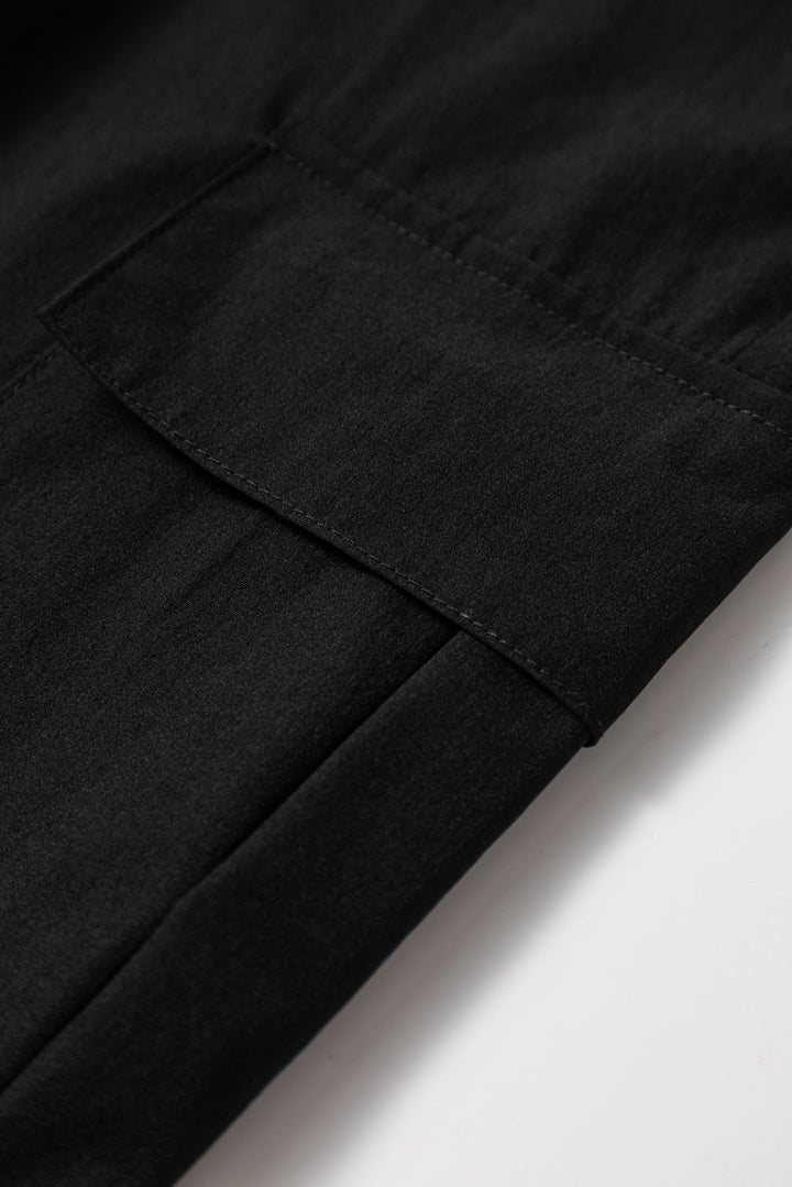 Black Elastic High Waist Pocketed Cargo Jogger Pants
