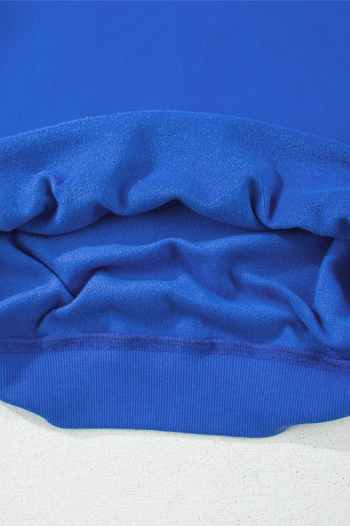 Dark Blue Solid Color Oversized Mock Neck Sweatshirt