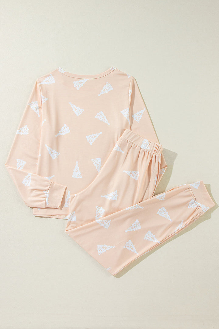 christmas tree print loose fit two piece pajama set