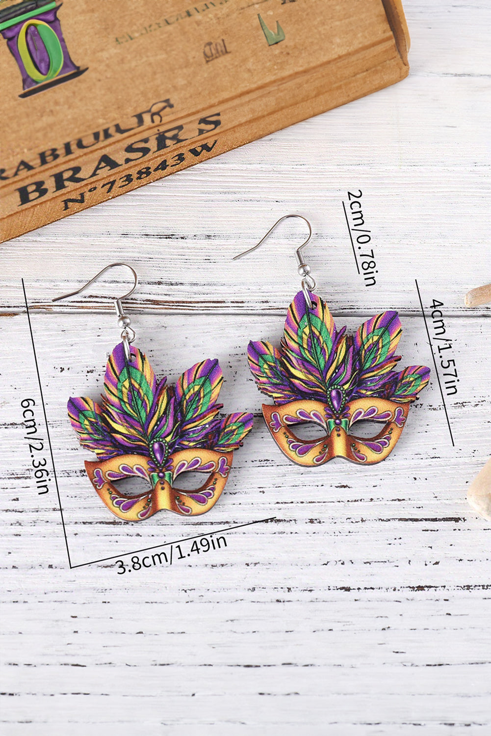 Boucles d'oreilles pendantes à crochets Masque de Mardi Gras