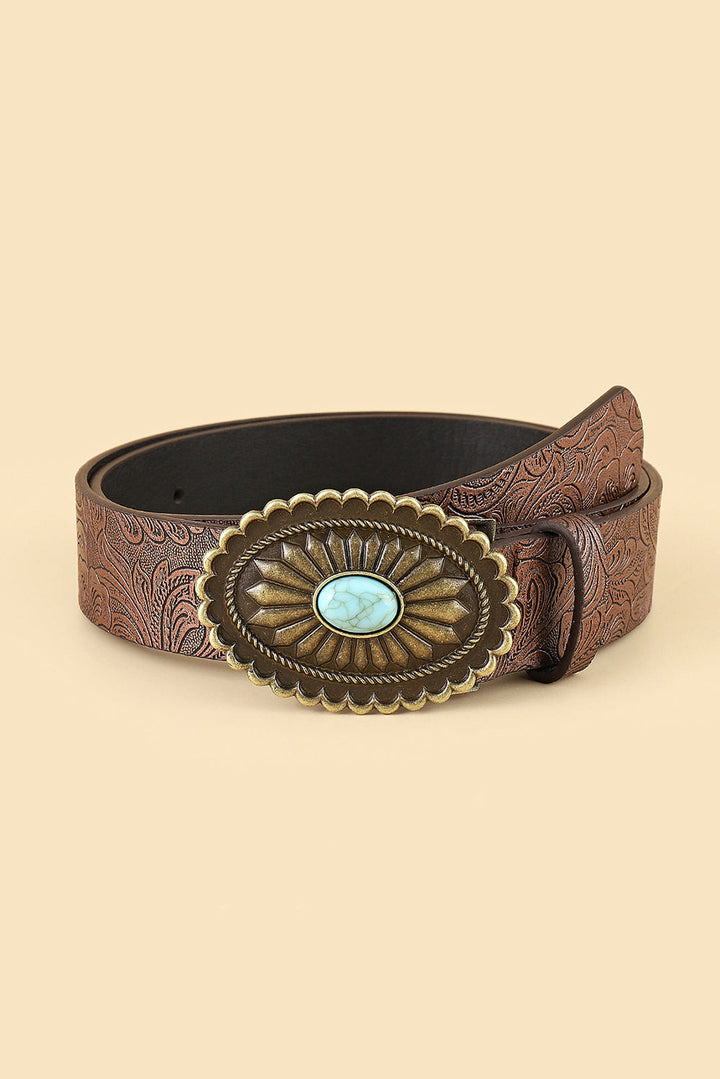 Ceinture en similicuir gaufré à décor de plaque turquoise rétro