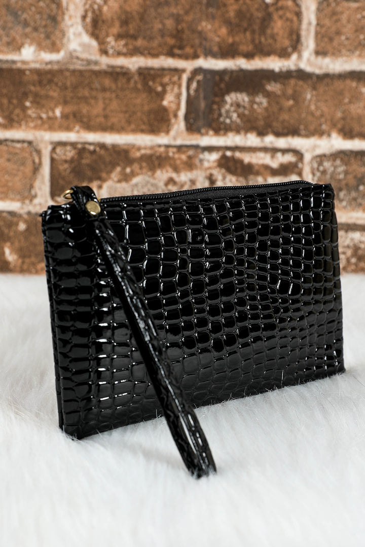 Portefeuille à dragonne zippé motif crocodile