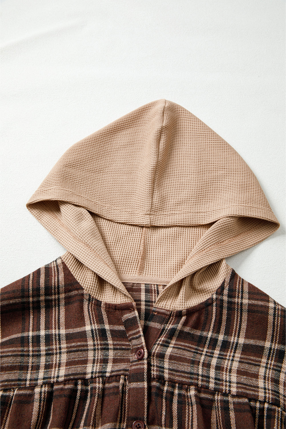 Plaid Patchwork Long Sleeve Button Hooded Blouse