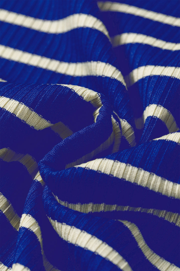 Blue Stripe Contrast Long Sleeve Crew Neck Pullover Top