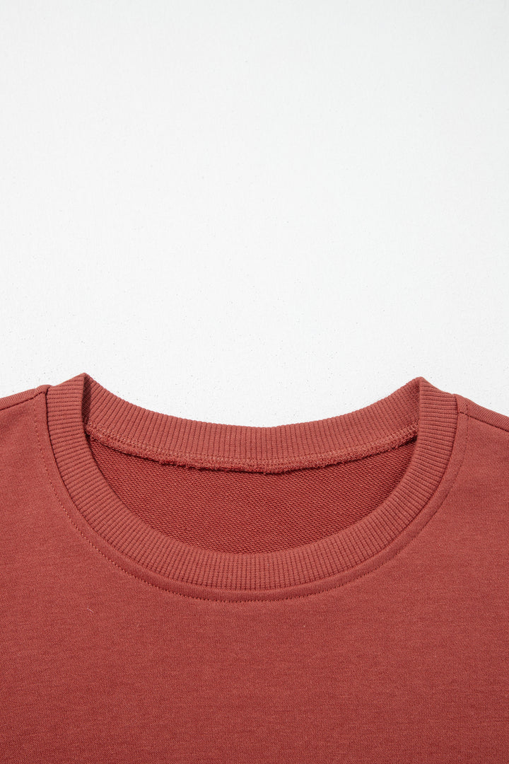 Mineral Red Checkered Trim Long Sleeve Round Neck Shift Sweatshirt