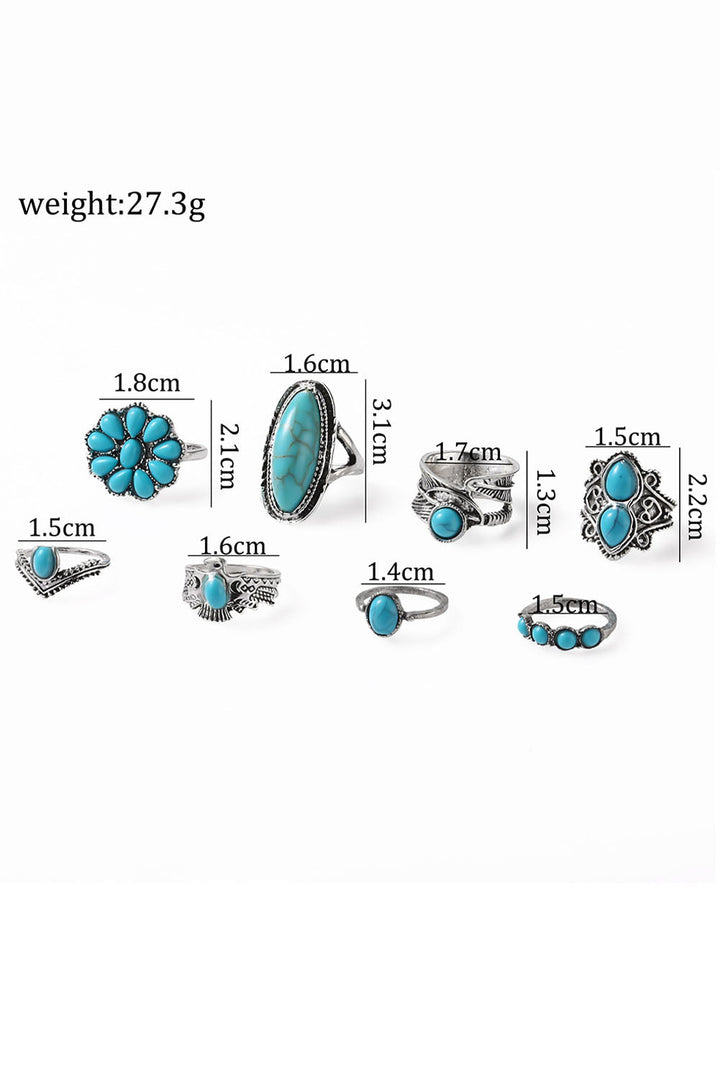 Vintage Western Turquoise 8-piece Ring Set