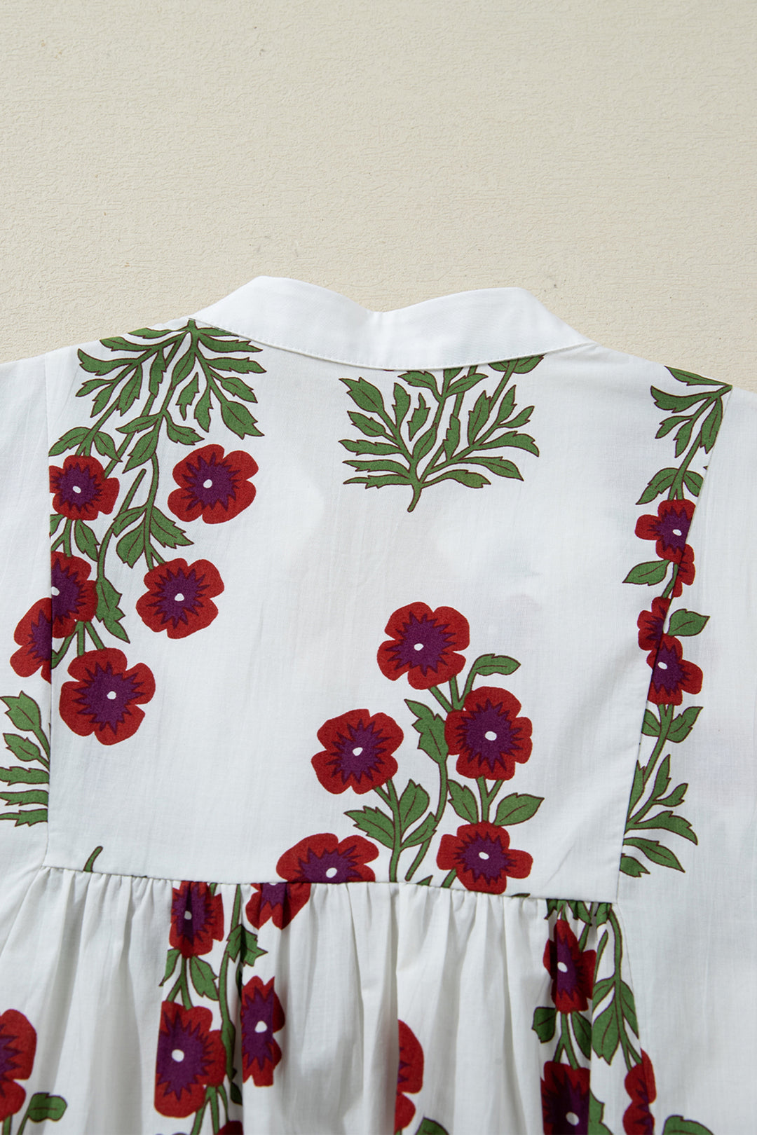 Frilled V Neck 3/4 Sleeve Loose Floral Dress