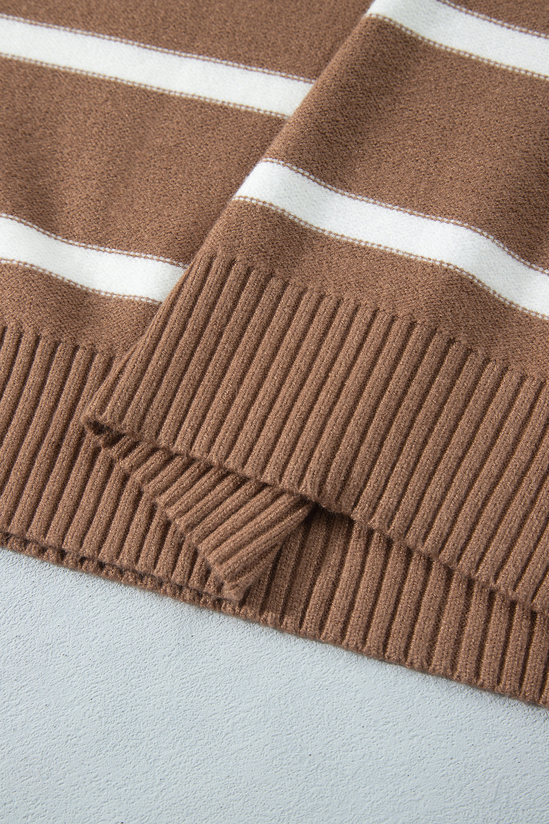 Brown Stripe Striped V Neck Long Sleeve Shift Plus Size Sweater