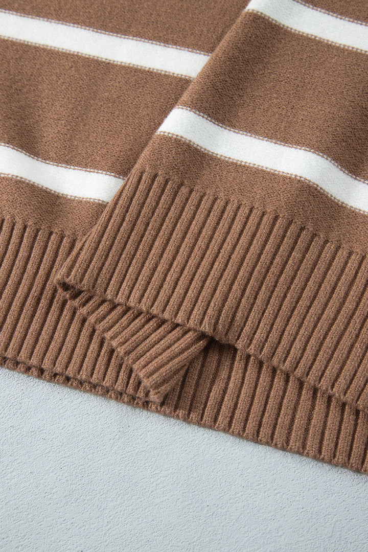 Brown Stripe Striped V Neck Long Sleeve Shift Plus Size Sweater
