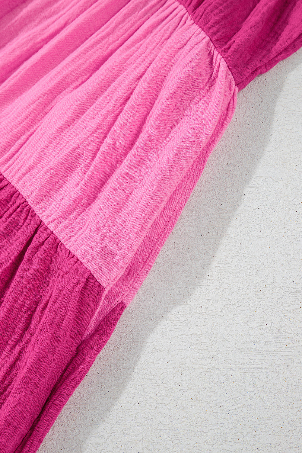 Cute Pink Crinkled Colorblock Patchwork Flutter Tiered Mini Babydoll Dress