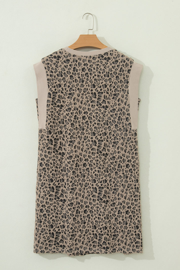 Leopard Textured Sleeveless Mini Dress with Pockets