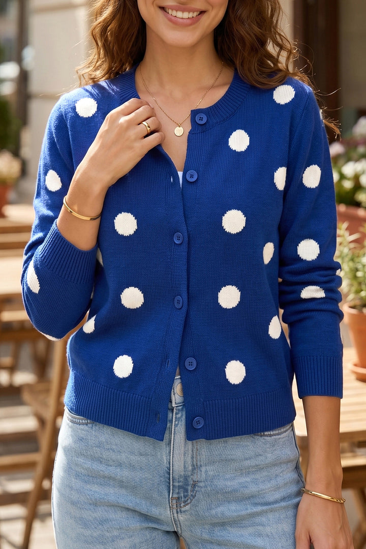 Bluing Casual Polka Dot Button Front Long Sleeve Sweater Cardigan