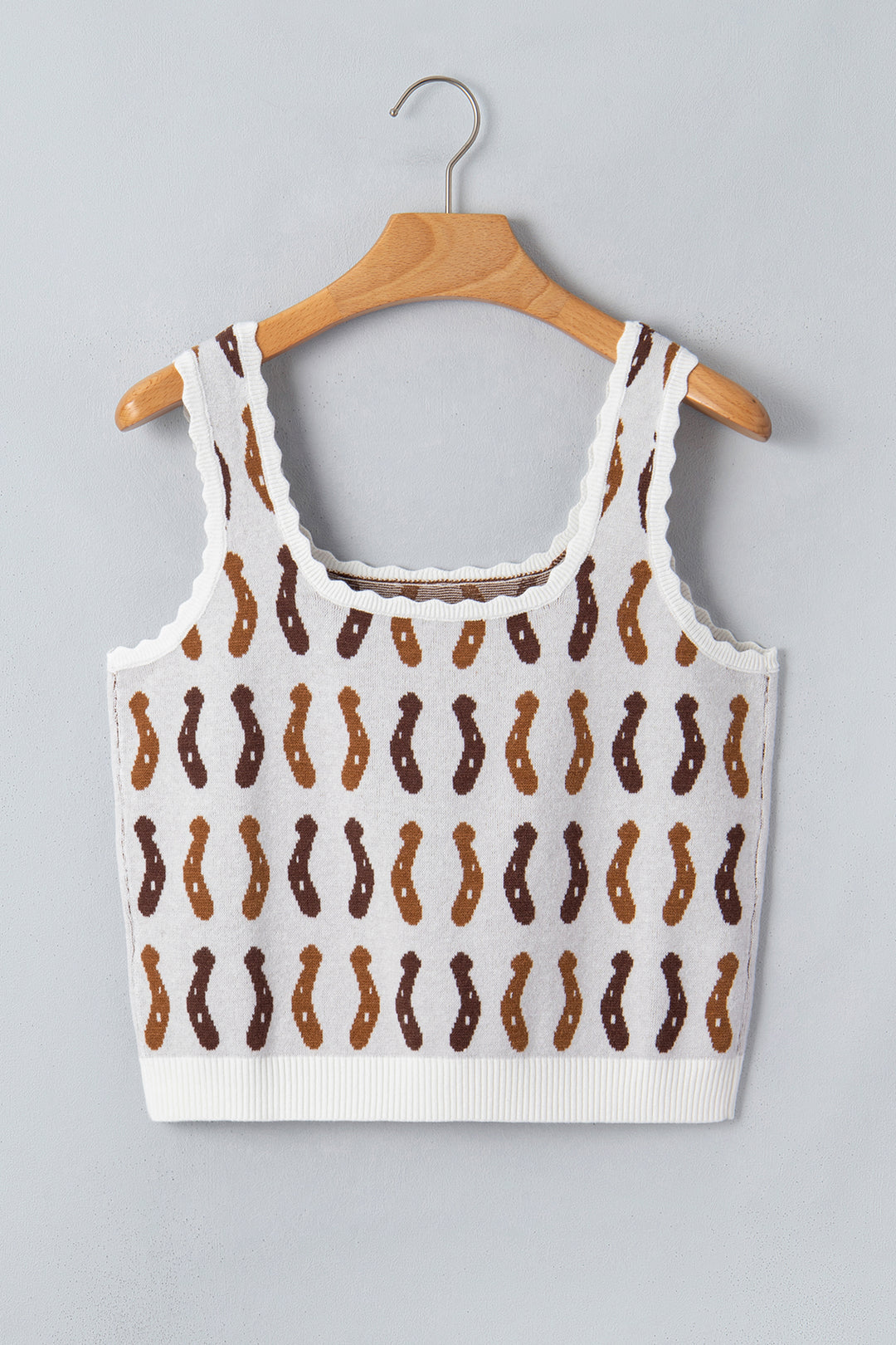 White Western Leopard/ Horseshoe Printed Scalloped Trim Square Neck Sweater Vest