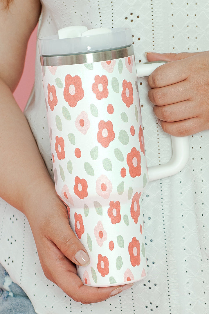 Großer tragbarer Edelstahlbecher mit Blumen- und Blätterdruck, 40 oz