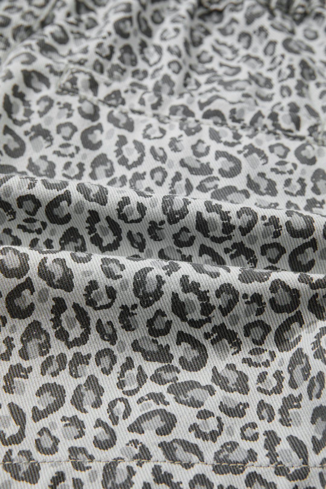 Gray Leopard Print Wrap Front Denim Shorts