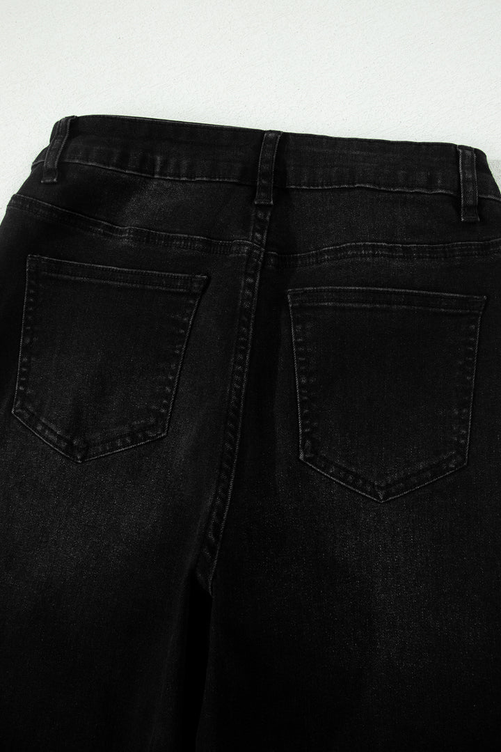 Black Frayed Cropped Barrel Jeans