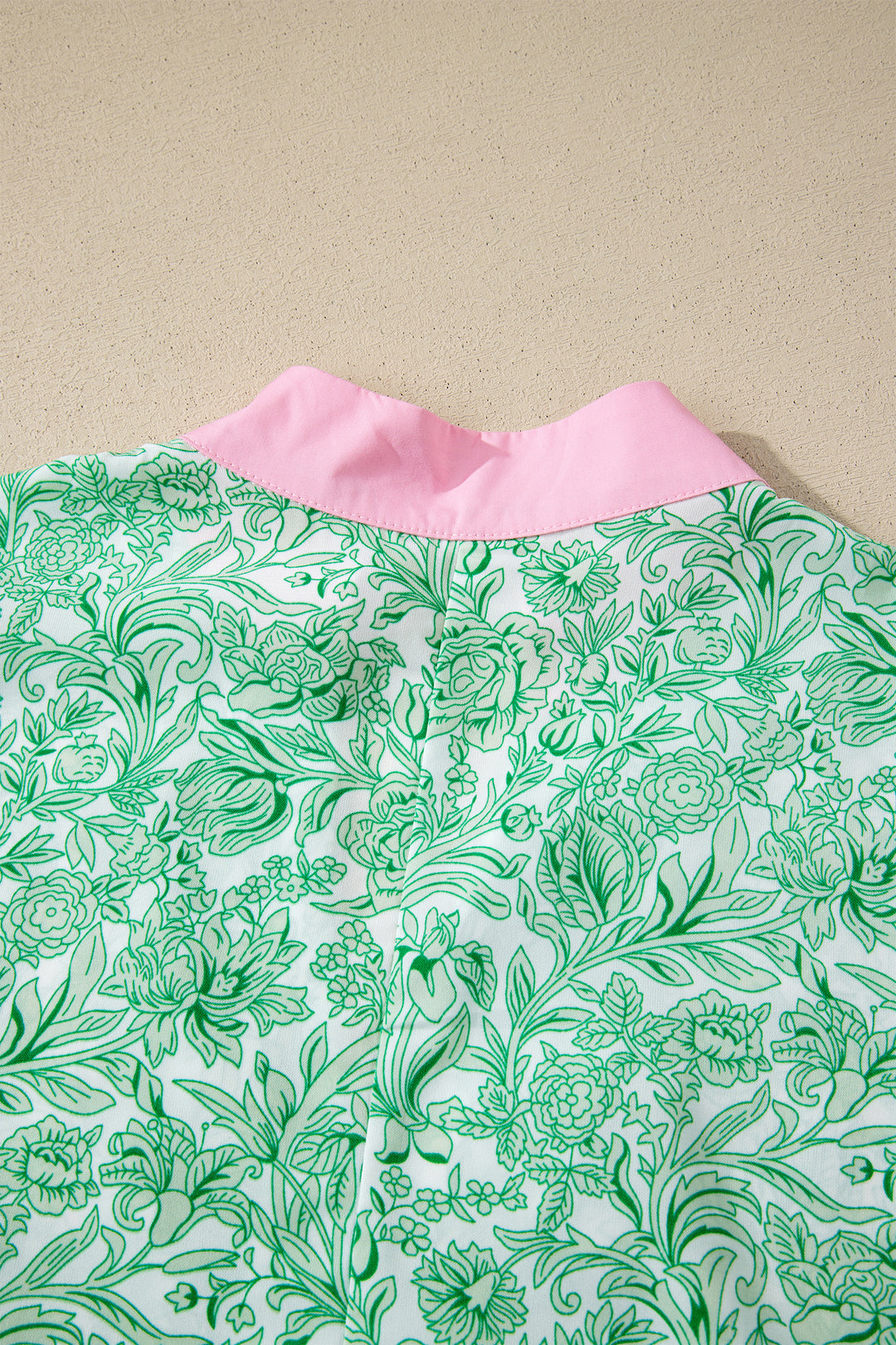 Green Floral Print Color Block Patchwork V Neck Short Sleeve Midi Dress