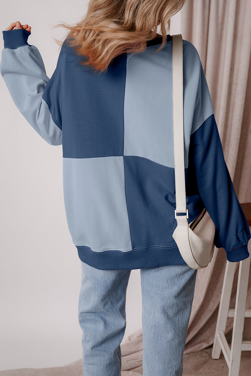 Colorblock Henley High Low Oversize Sweatshirt