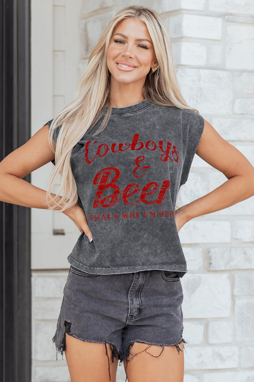 Cowboy & Beer Western Graphic Mineral Wash Tank Top